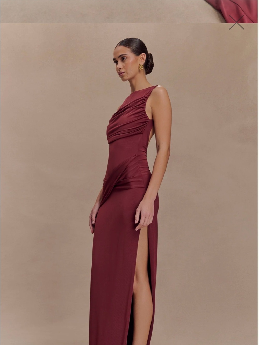 Henley Slinky Drape Maxi Dress - Wine - Picture 2 of 4